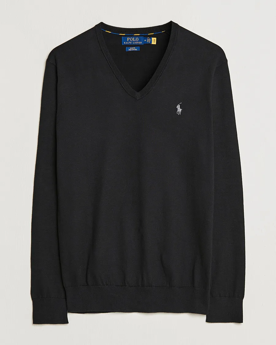 Pima Cotton V-neck Pullover Polo Black