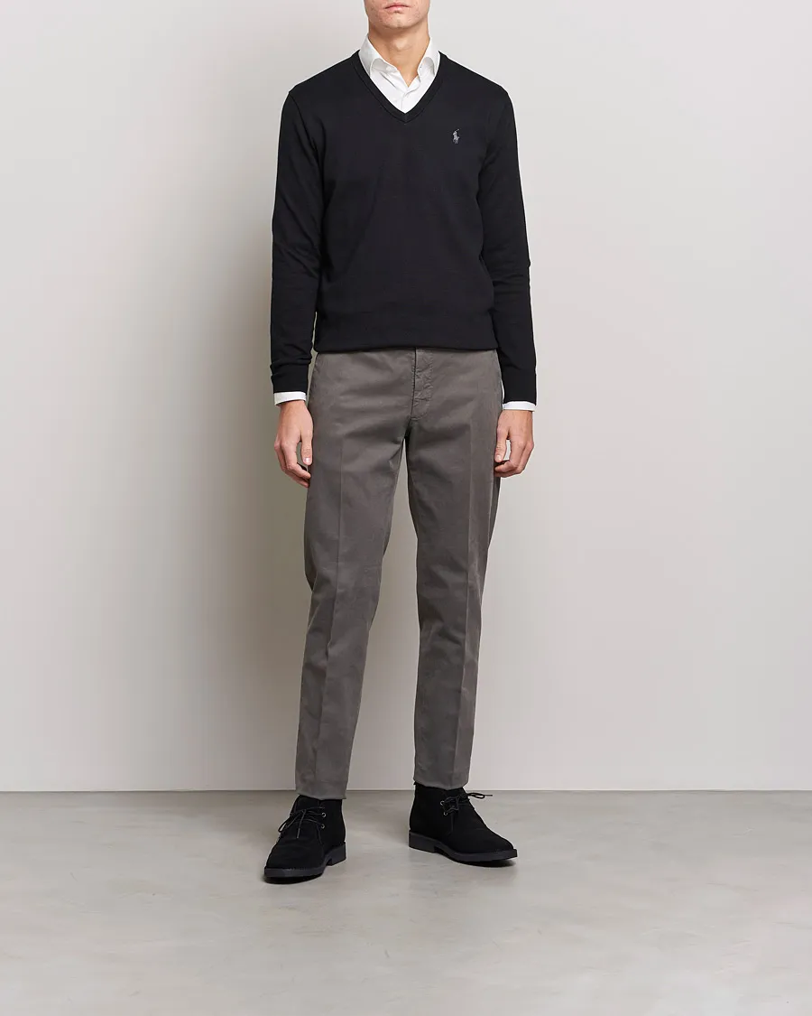 Pima Cotton V-neck Pullover Polo Black