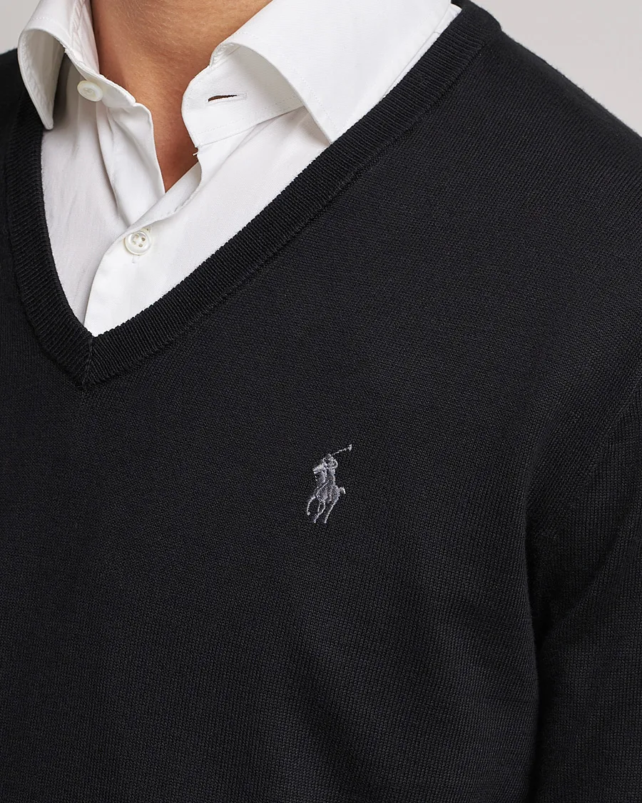 Pima Cotton V-neck Pullover Polo Black