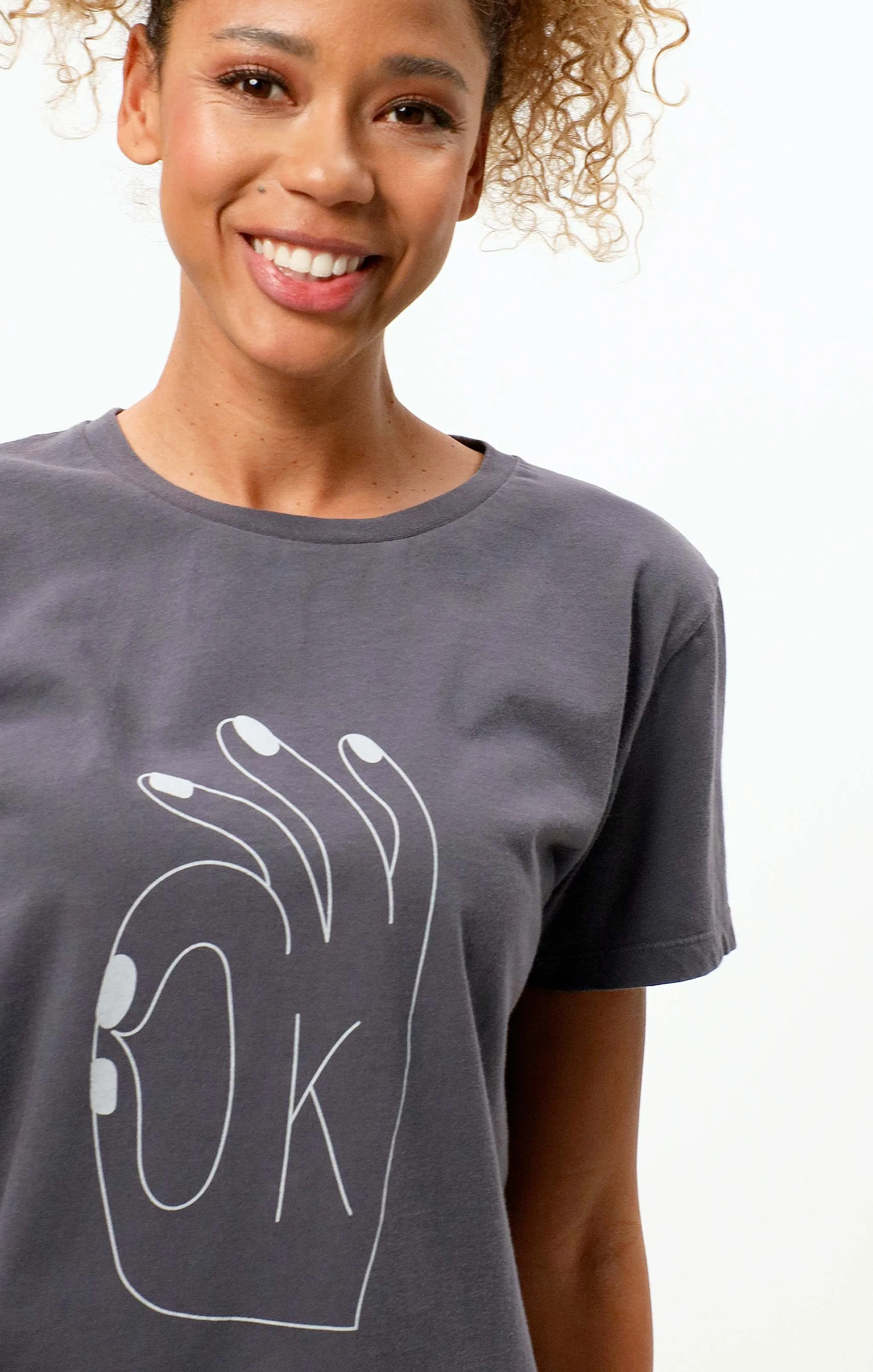 Vintage Cotton Loose T-Shirt OK Bio Baumwolle - grau