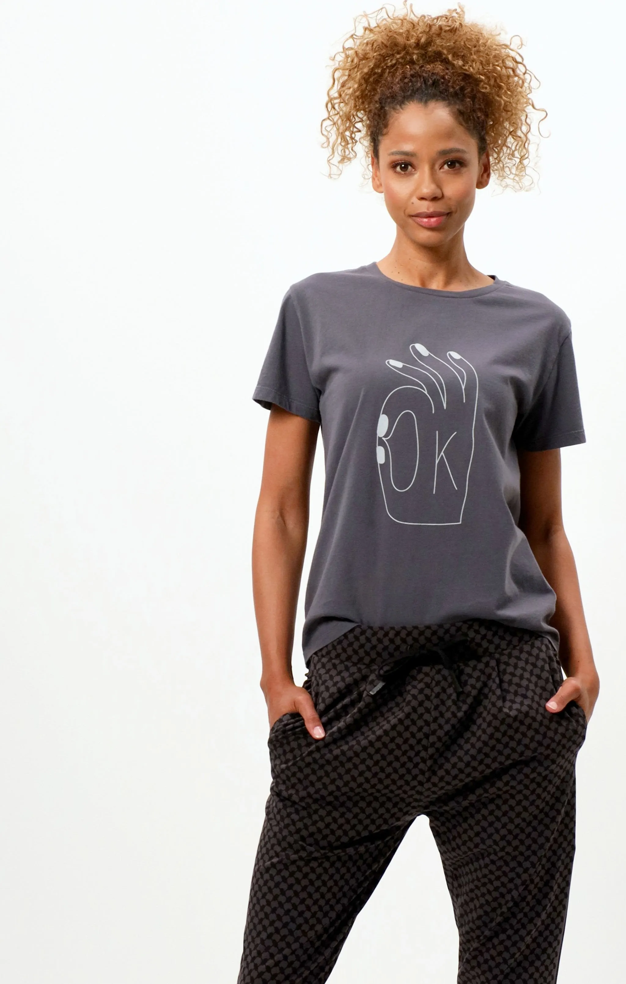 Vintage Cotton Loose T-Shirt OK Bio Baumwolle - grau
